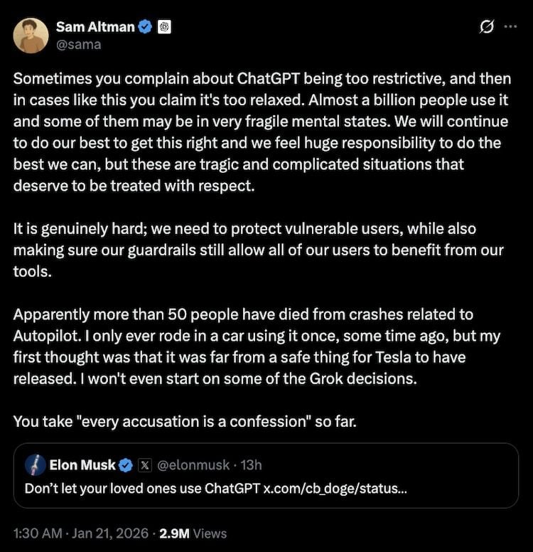 حرب تصريحات بين ماسك وألتمان تشتعل حول سلامة الذكاء الاصطناعي