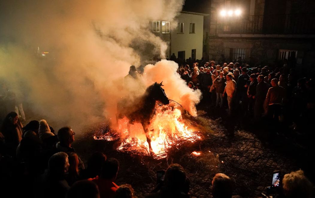 خيول طهرتها النار   يمتطي المحتفلون خيولهم عبر الدخان واللهب لتطهير حيواناتهم خلال احتفال لومينارياس في قرية سان بارتولومي دي بيناريس الإسبانية (7)
