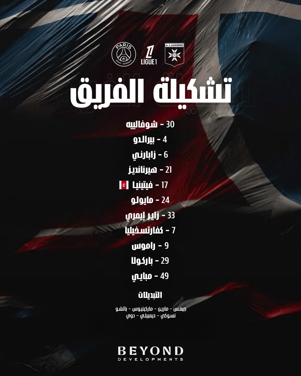 تشكيل باريس سان جيرمان في مباراة اوكسير