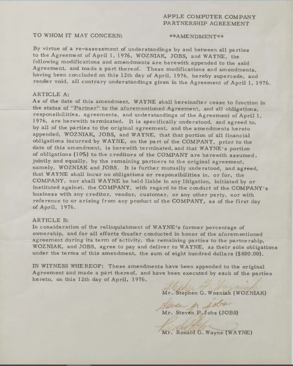 عقد تأسيس شركة آبل عقد تأسيس شركة آبل