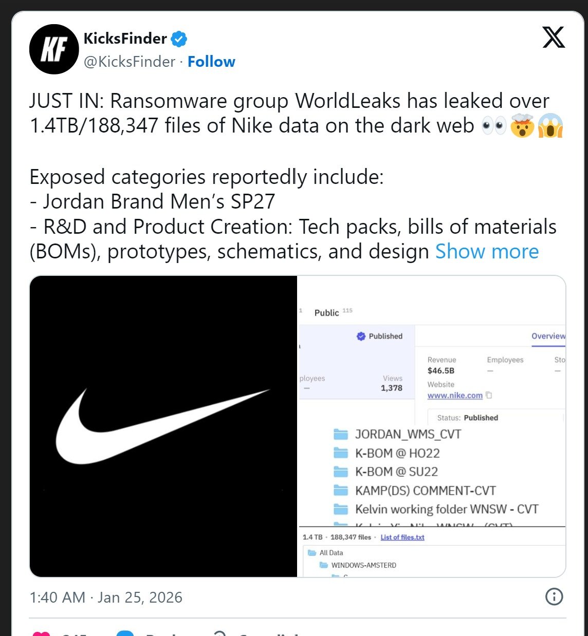 تسريب بيانات نايكي