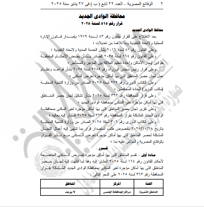 القرار بالجريدة الرسمية