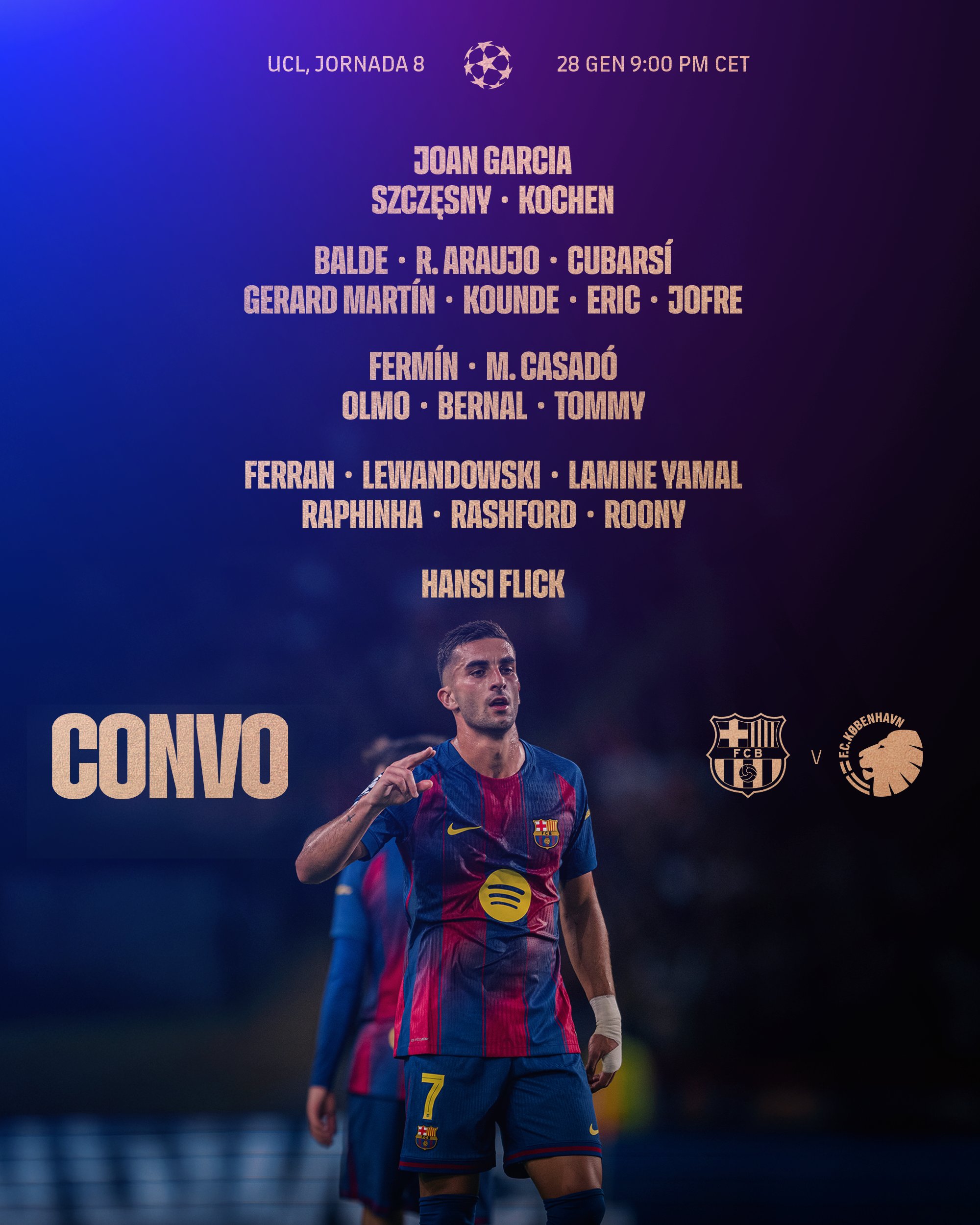 قائمة برشلونة لمواجهة كوبنهاجن