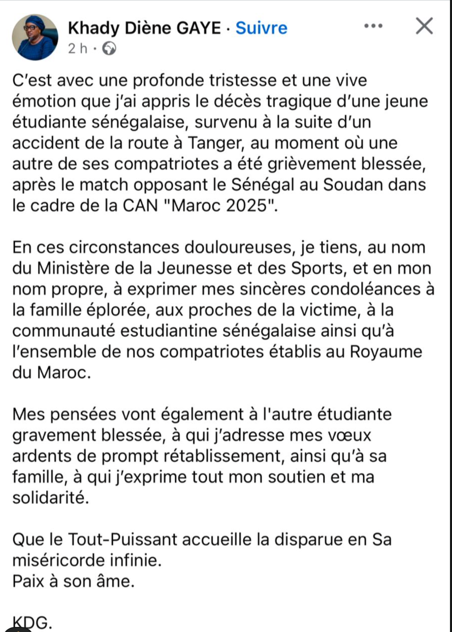 وزيرة الرياضة تنعى مشجعة منتخب السنغال
