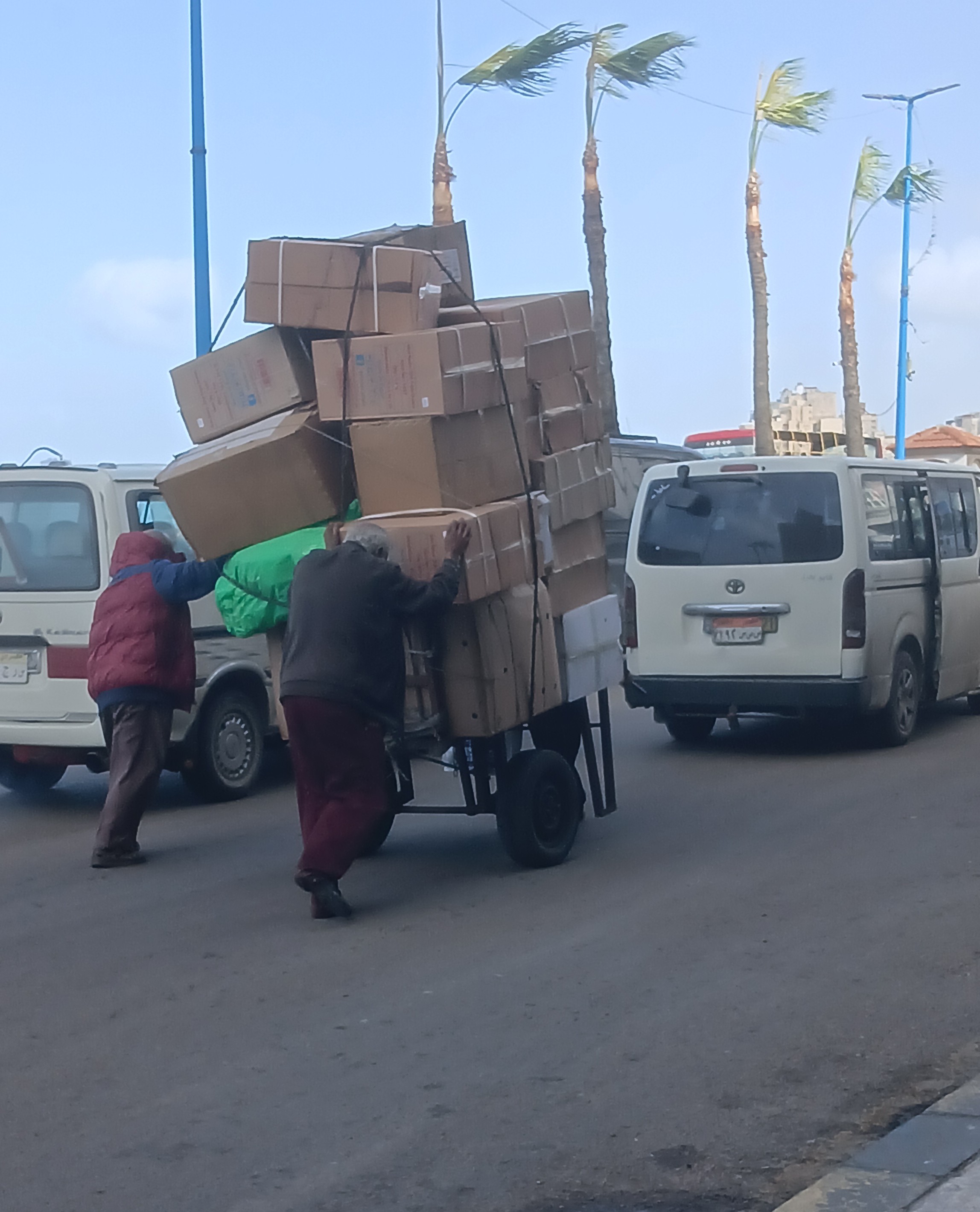 عمال التحميل تحت ظروف الأحوال الجوية بالإسكندرية