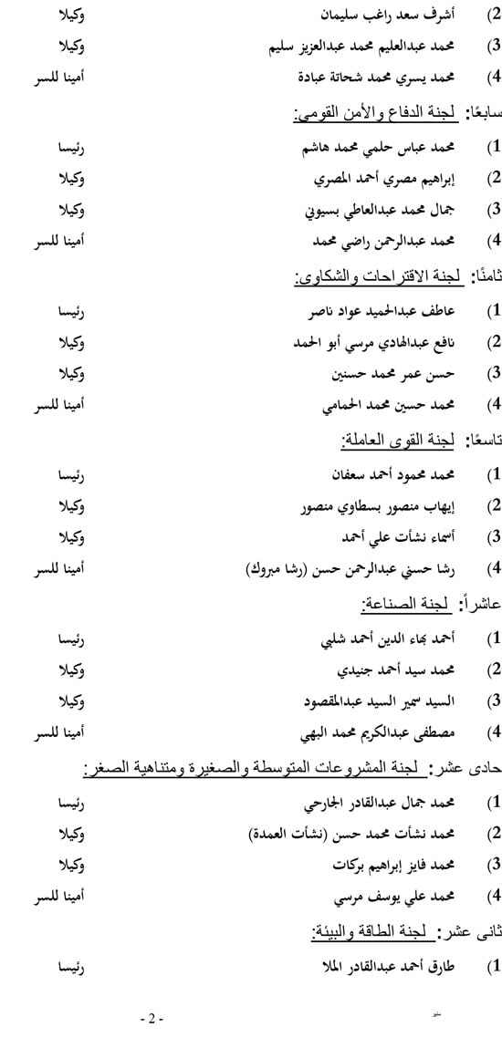 تشكيل هيئات مكاتب اللجان النوعية للنواب  (2)