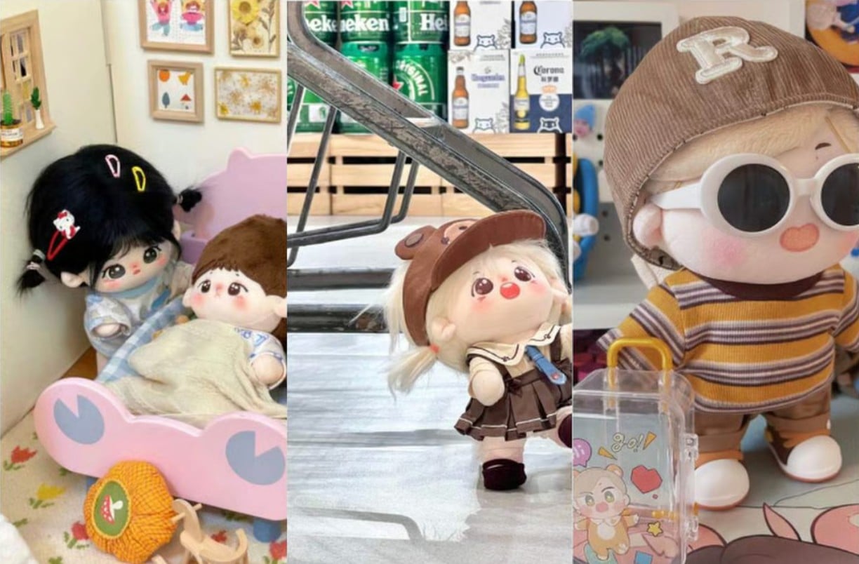 بعض الدمى المحبوبة مصورة في مواقف واقعية مختلفة.