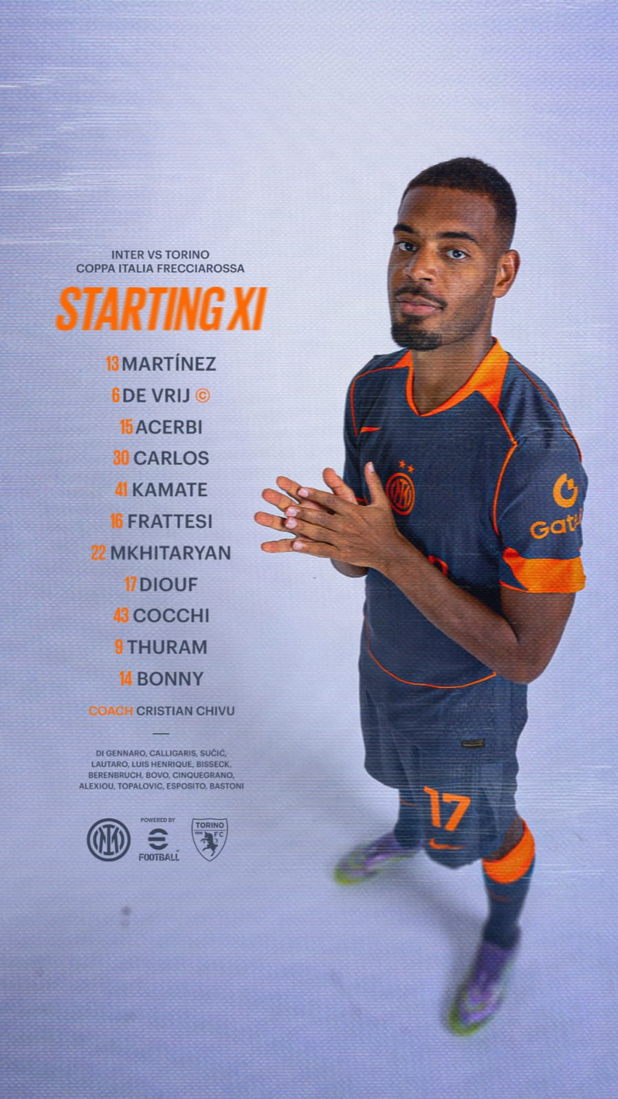 تورام يقود هجوم إنتر ميلان أمام تورينو في ربع نهائي كأس إيطاليا