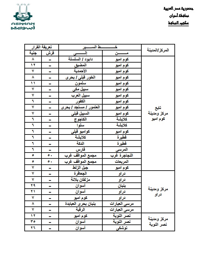 تعريفة الركوب الجديدة فى أسوان (7)