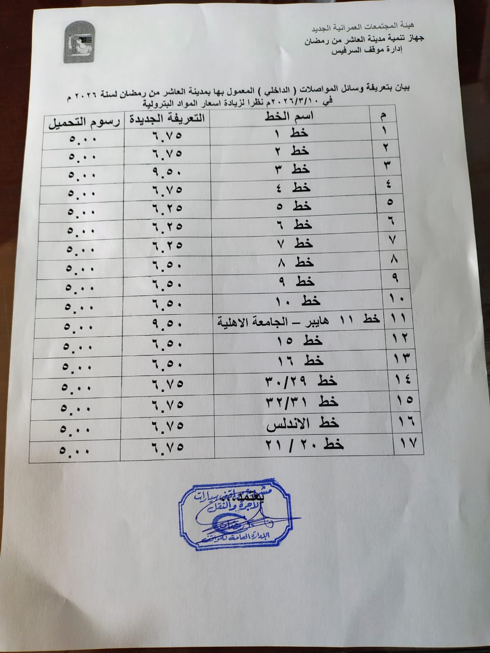 تعريفة الركوب الجديدة