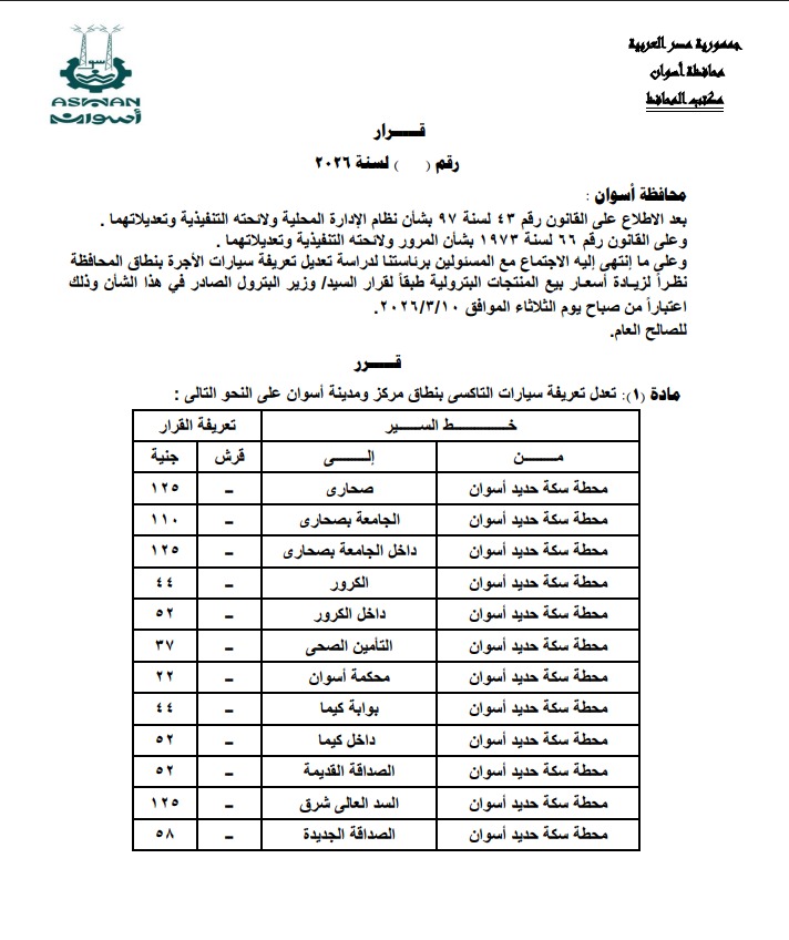 تعريفة الركوب الجديدة فى أسوان (14)