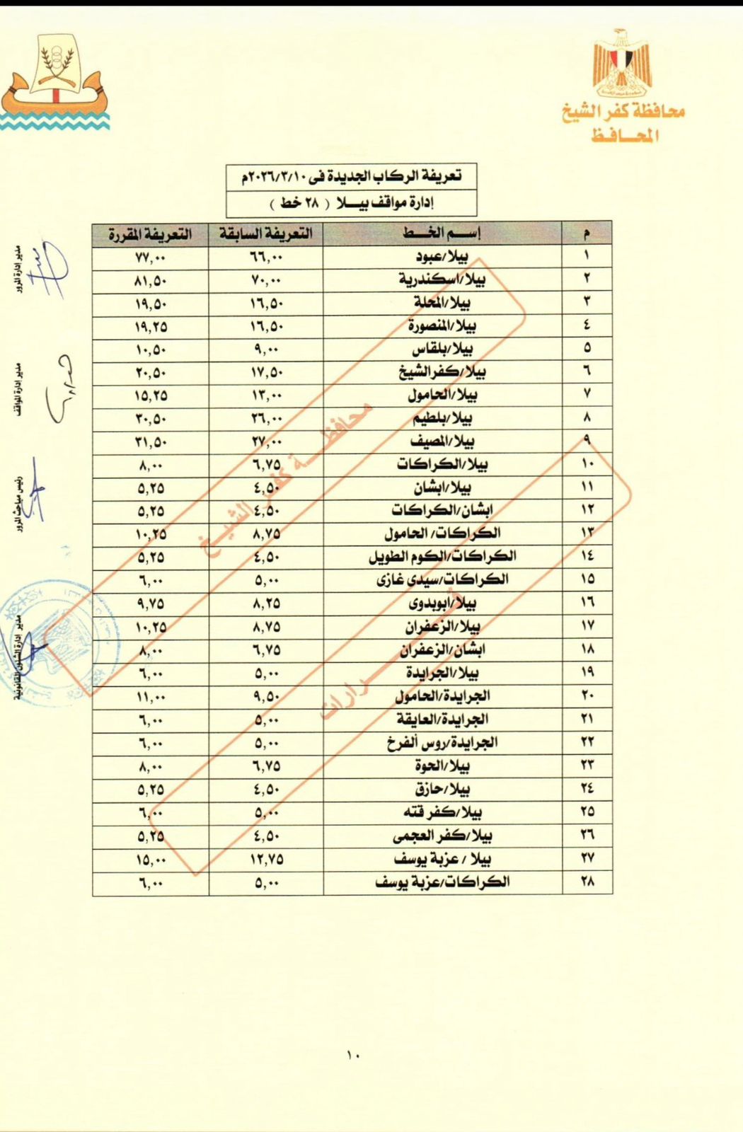 تعريفة موقف بيلا