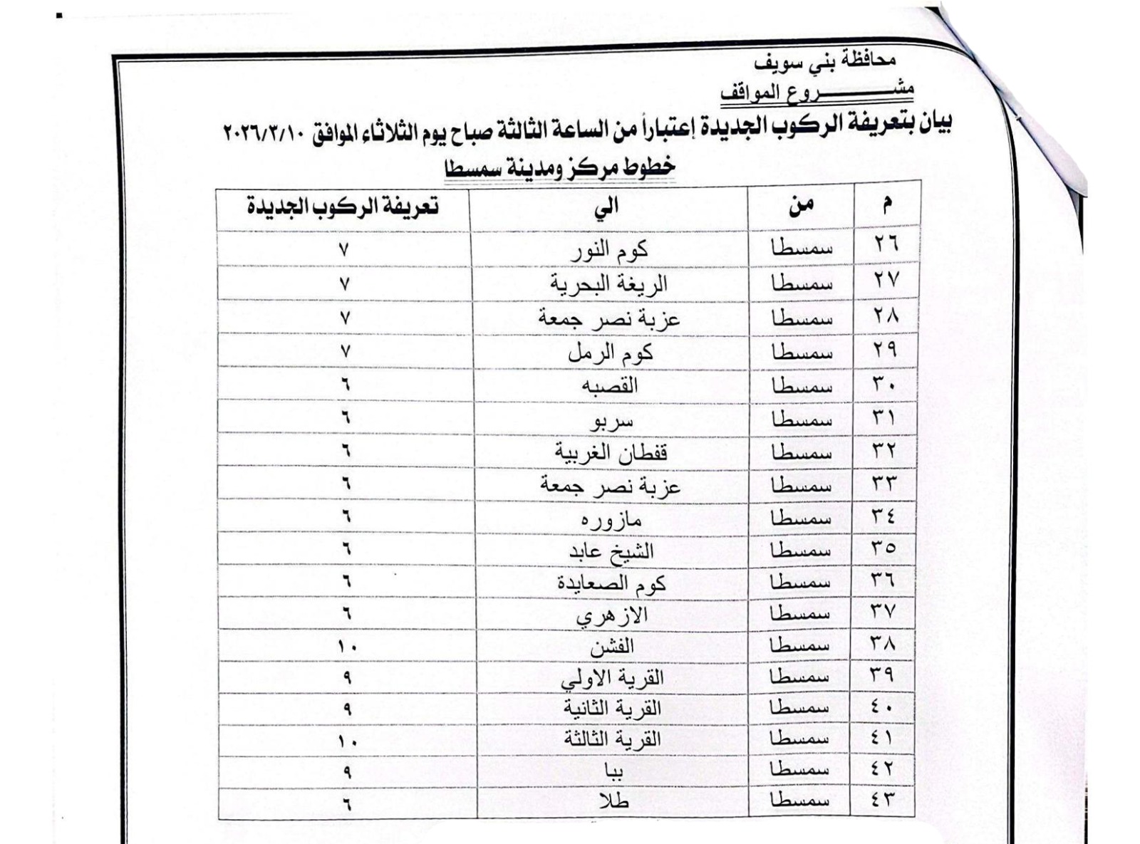 تعريفة الركوب الجديدة فى بنى سويف (8)