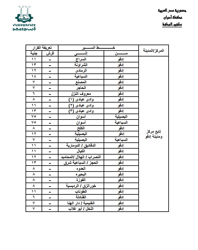 تعريفة الركوب الجديدة فى أسوان (3)