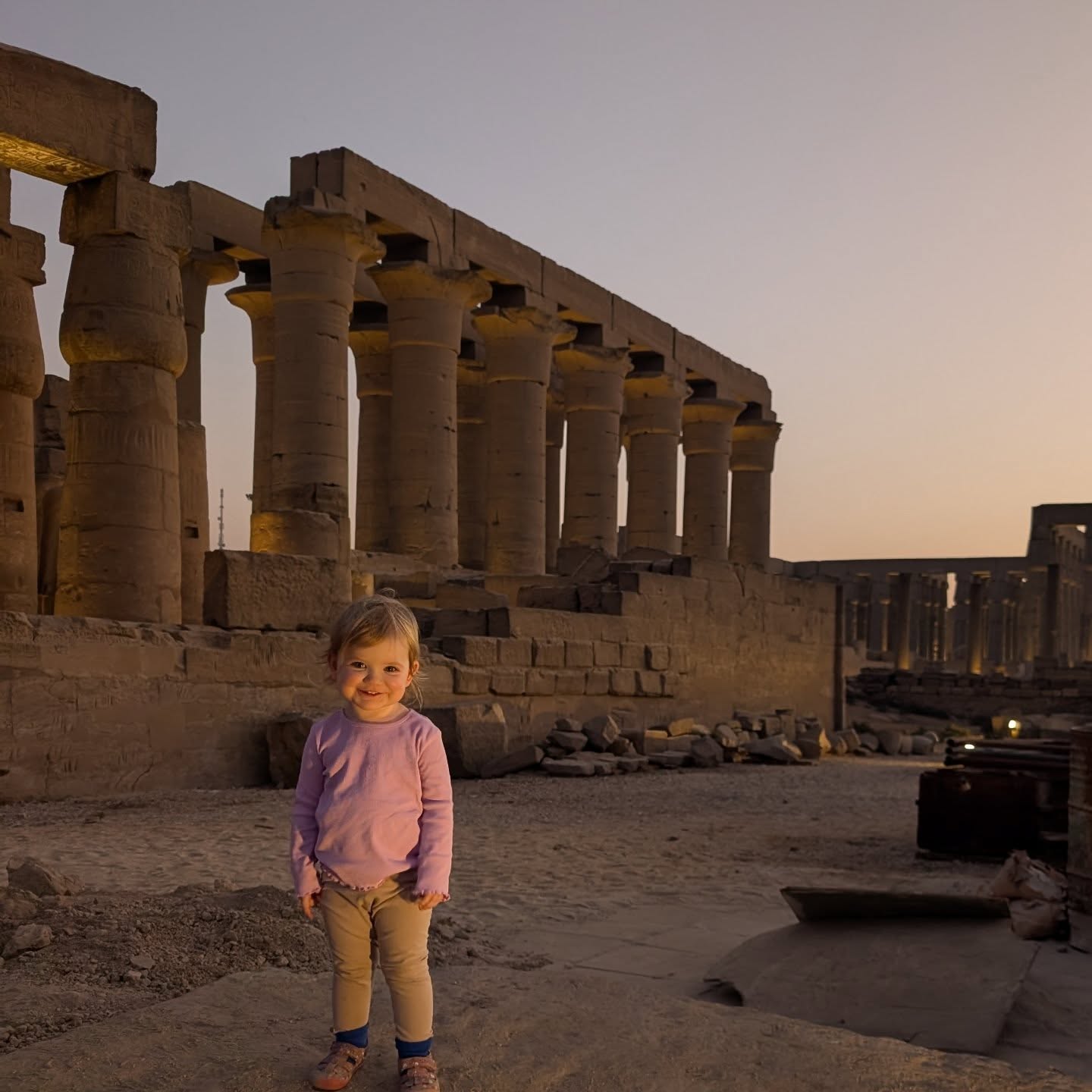 طفل سعيد بصورة مبهجة فى معبد الأقصر