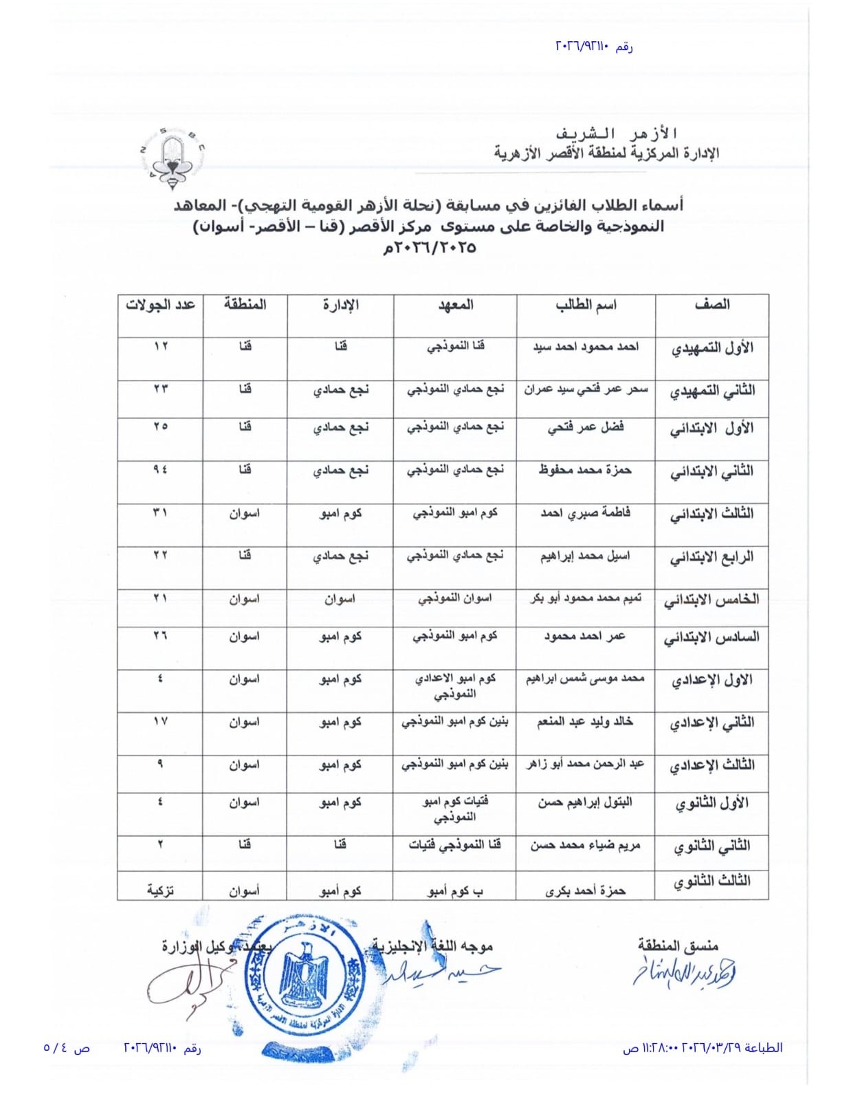 قائمة الفائزين في المعاهد النموذجية والخاصة في جنوب الصعيد قائمة الفائزين في المعاهد النموذجية والخاصة في جنوب الصعيد