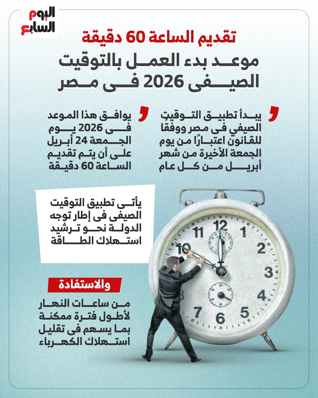 تطبيق التوقيت الصيفى في مصر 2026