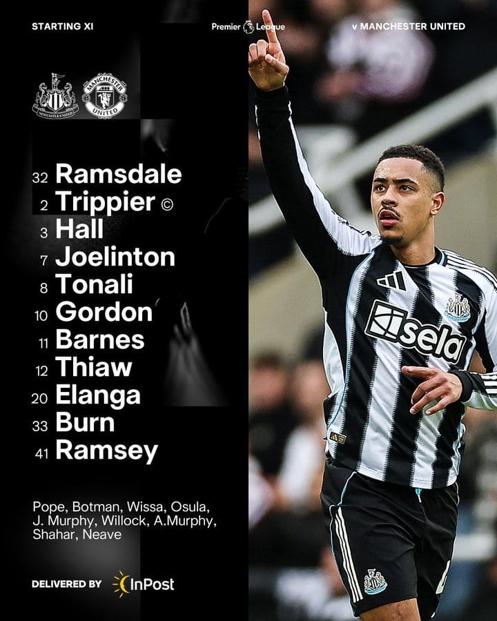 تشكيل نيوكاسل يونايتد ضد مان يونايتد