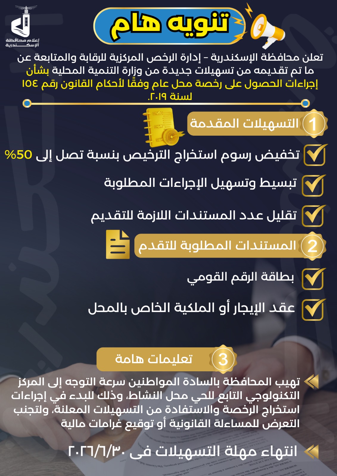 تسهيلات جديدة لتراخيص المحال العامة بالإسكندرية تسهيلات جديدة لتراخيص المحال العامة بالإسكندرية