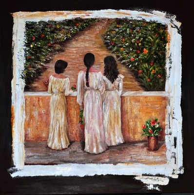 إحدى لوحات منى القصبي تجسد المرأة