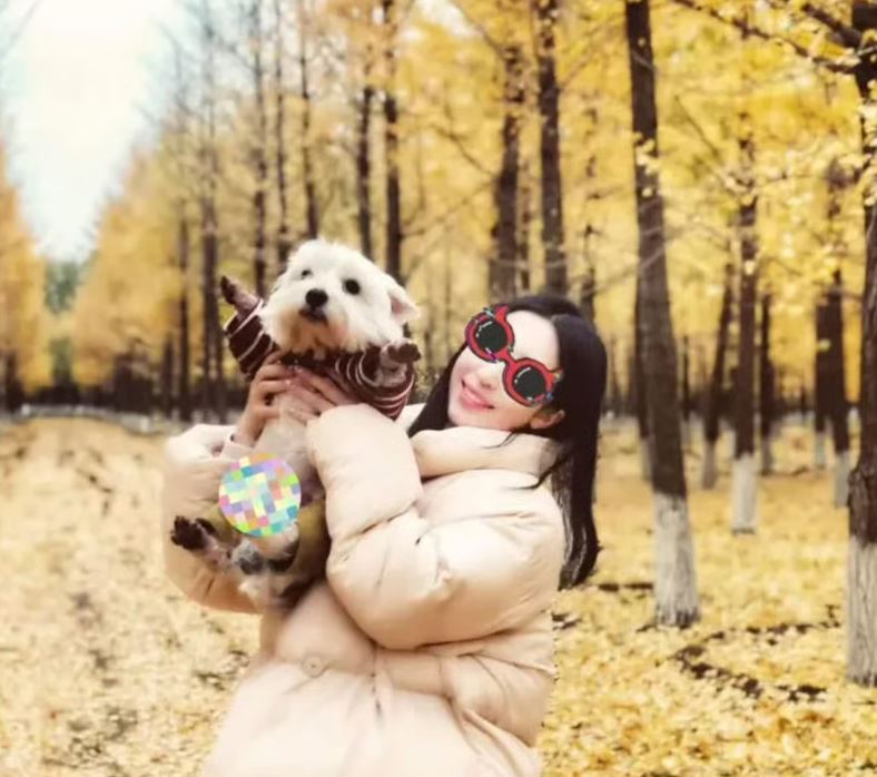 لي ييهان تحمل كلبها