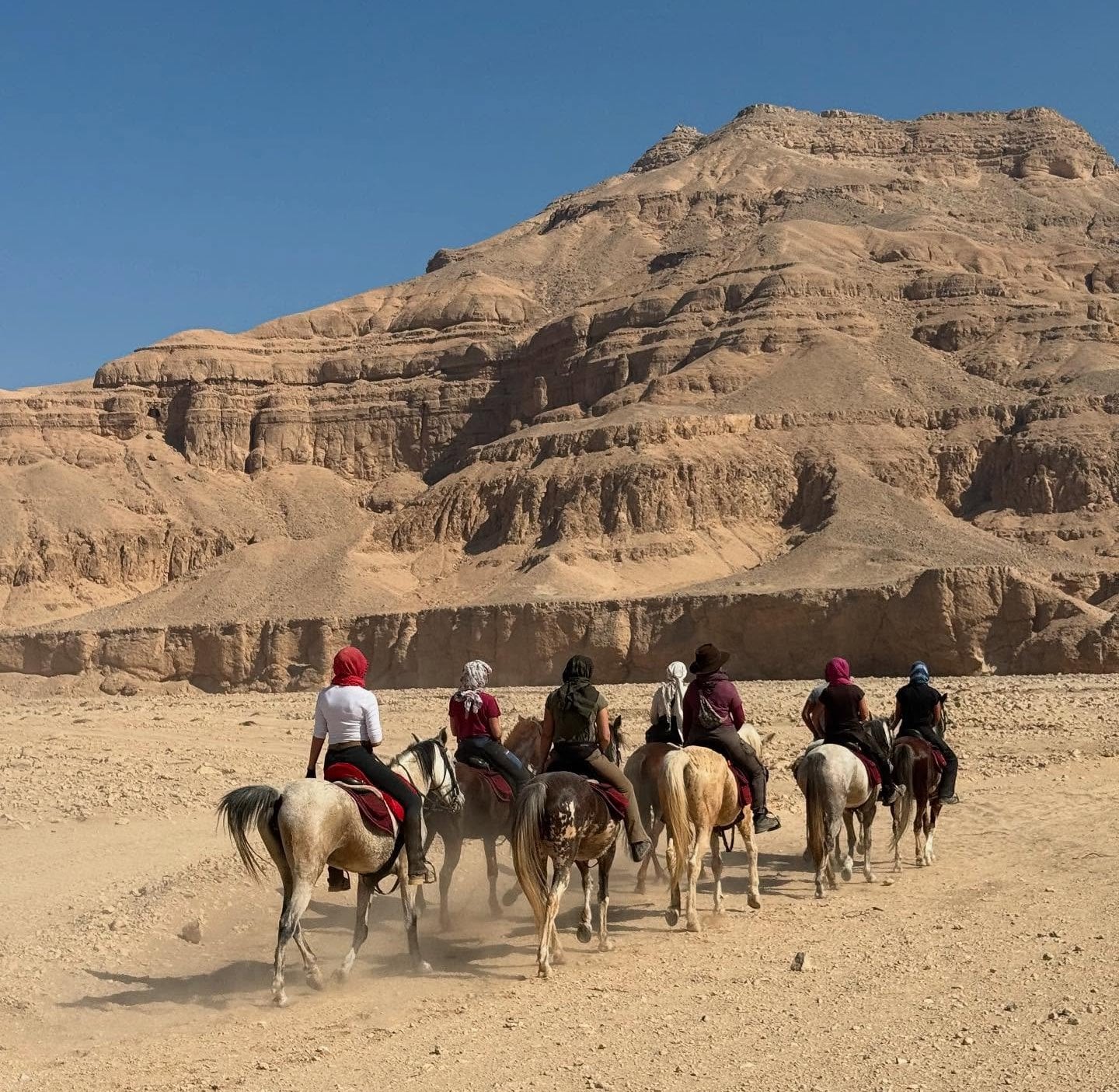 فوج من السائحين على متن رحلات الخيول فى جبال البر الغربى