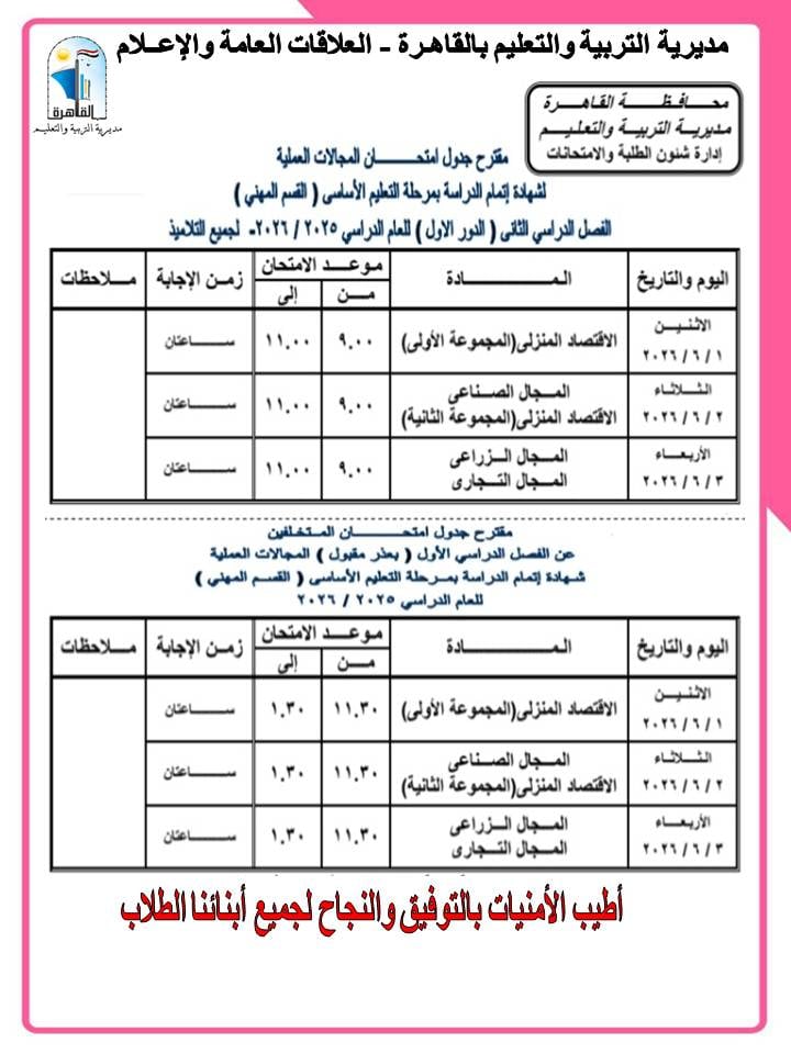 جدول امحان المواد العملية