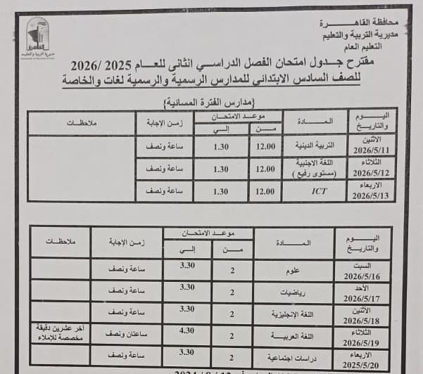 السادس الإبتدائى مسائى
