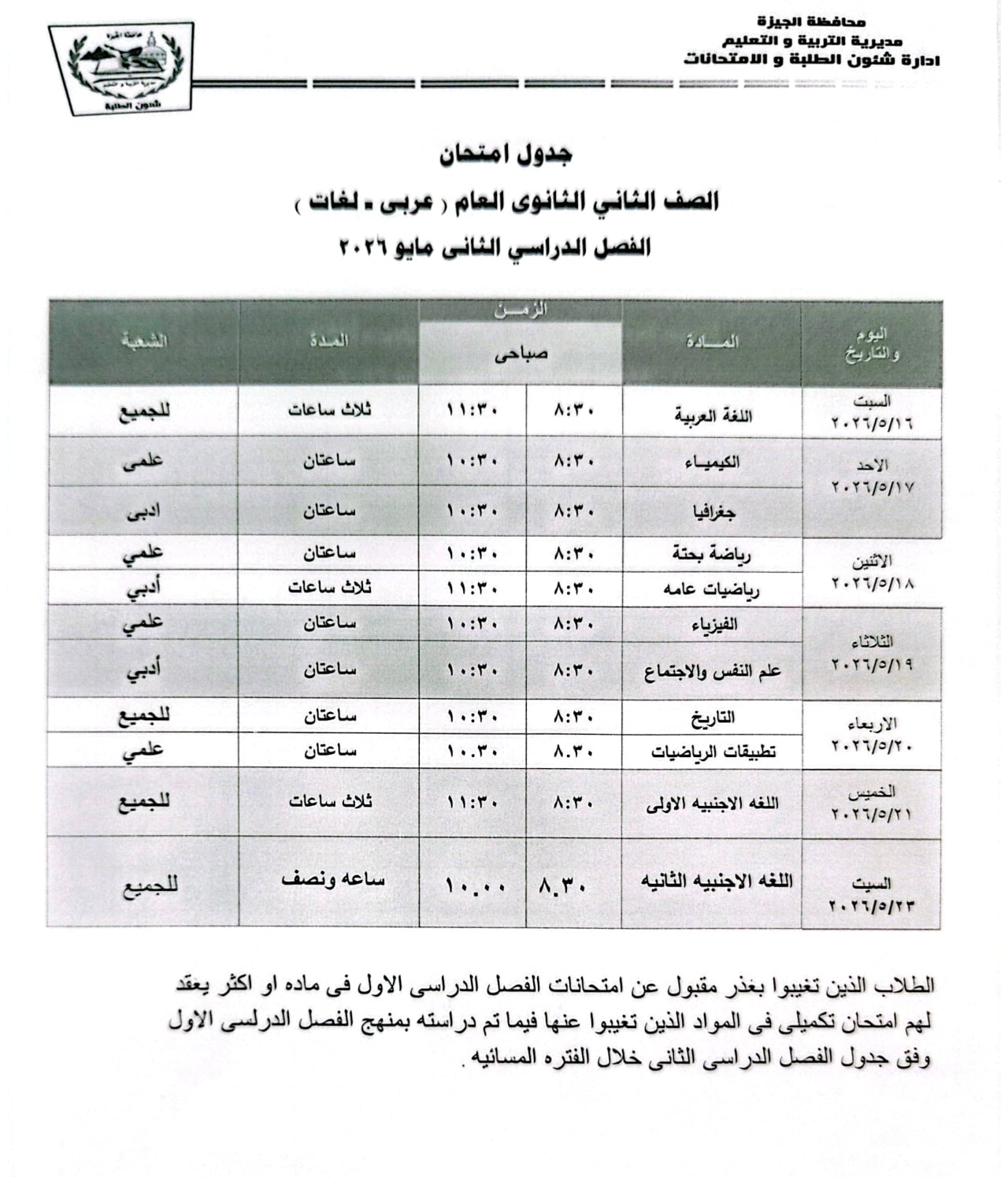 الصف الثانى الثانوى