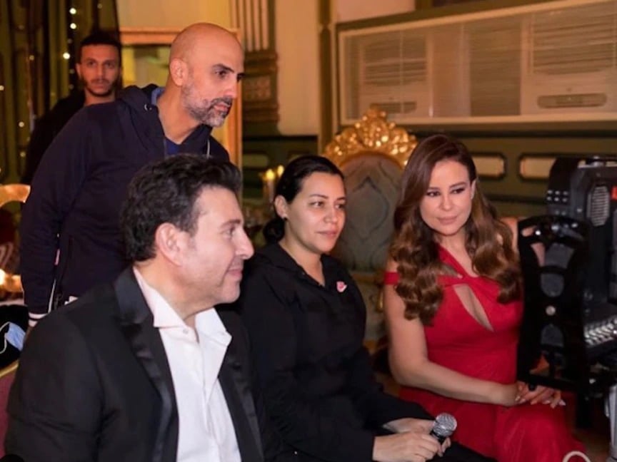 هاني شاكر وكارول سماحة مع المخرجة بتول عرفة