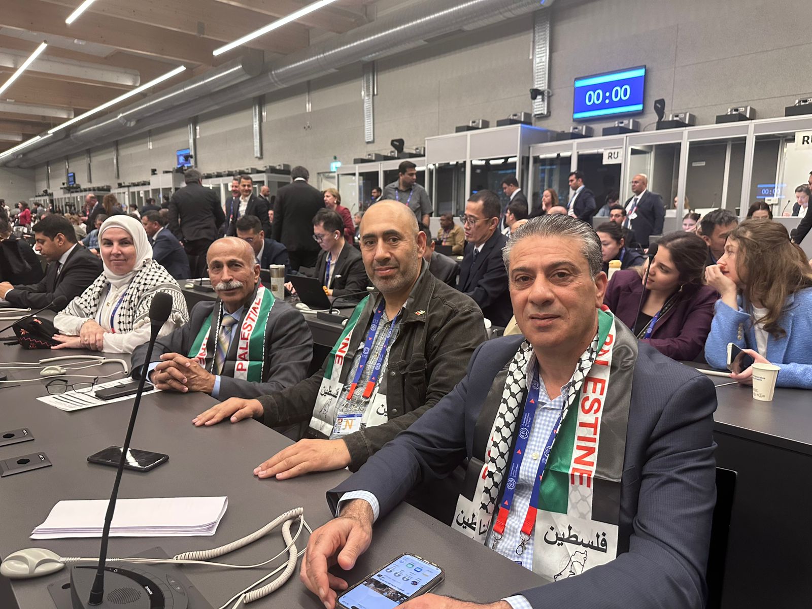 اتحاد عمال فلسطين خلال مشاركتهم بمؤتمر العمل الدولى