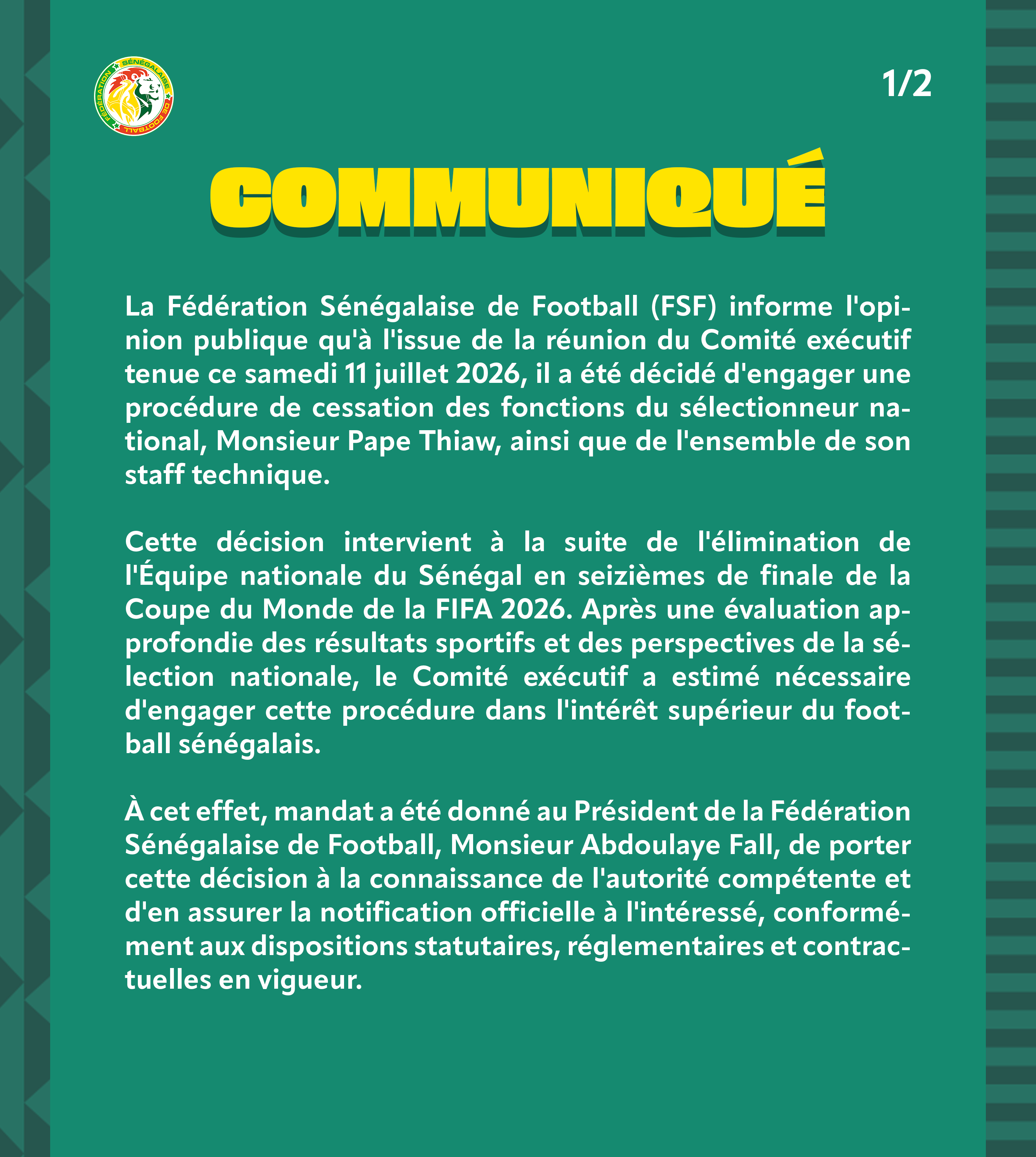 بيان الاتحاد السنغالي بيان الاتحاد السنغالي