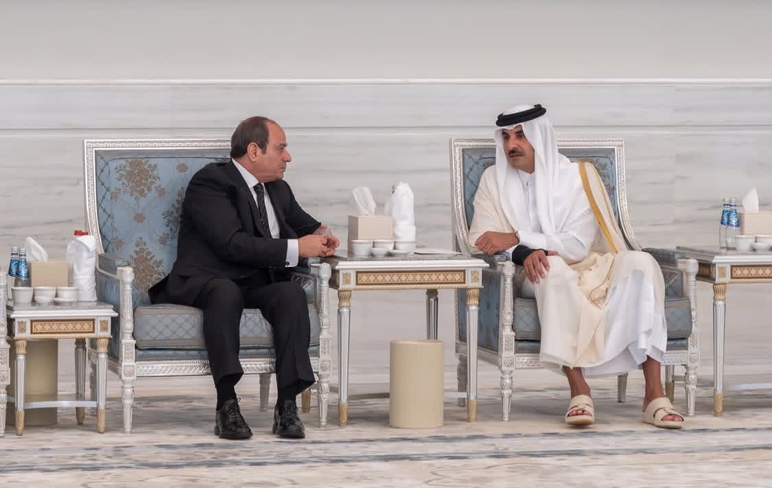 الرئيس السيسي خلال تعزية أمير قطر (2)