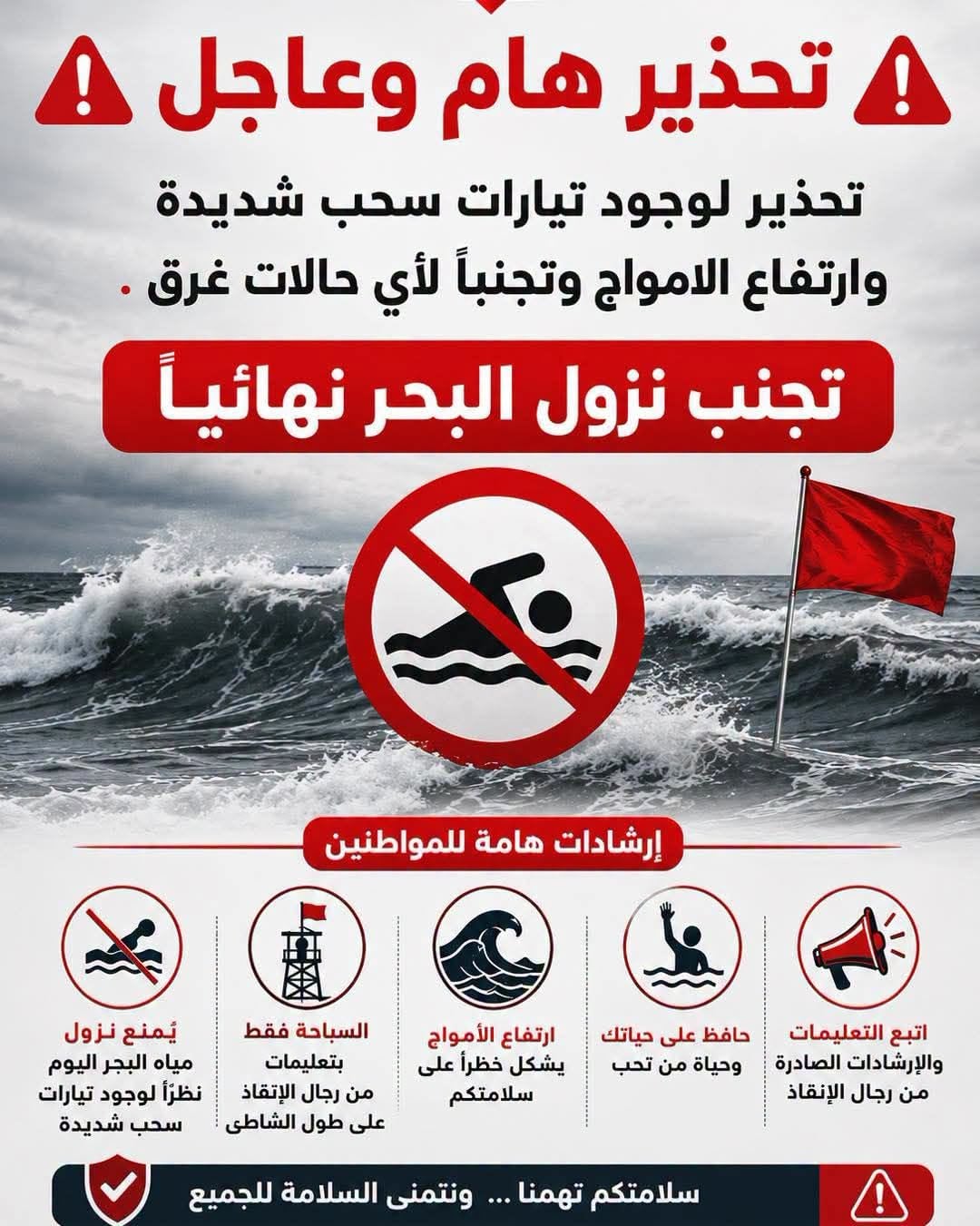 تحذيرات  للنزول في مياه البحر بمصيف بلطيم