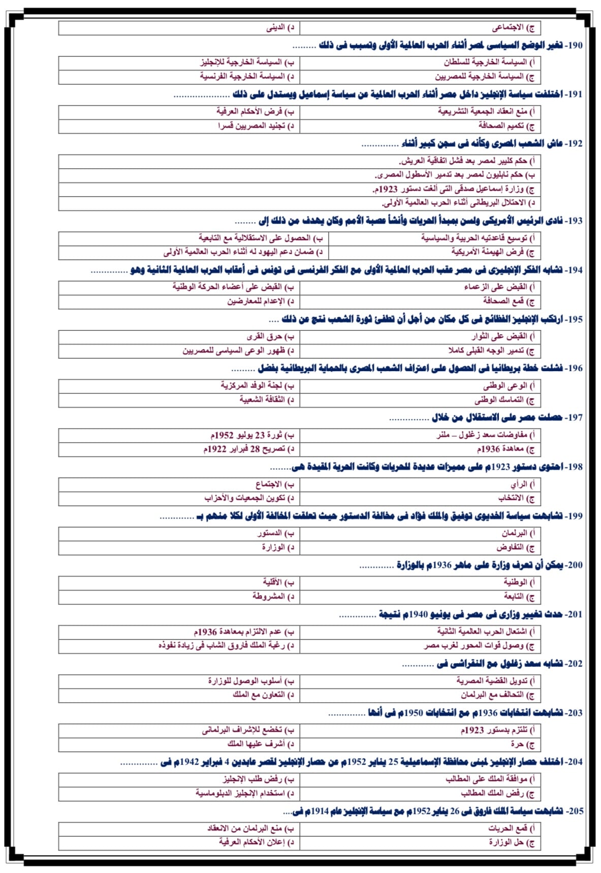  أهم أسئلة مادة التاريخ لطلاب الثانوية العامة
