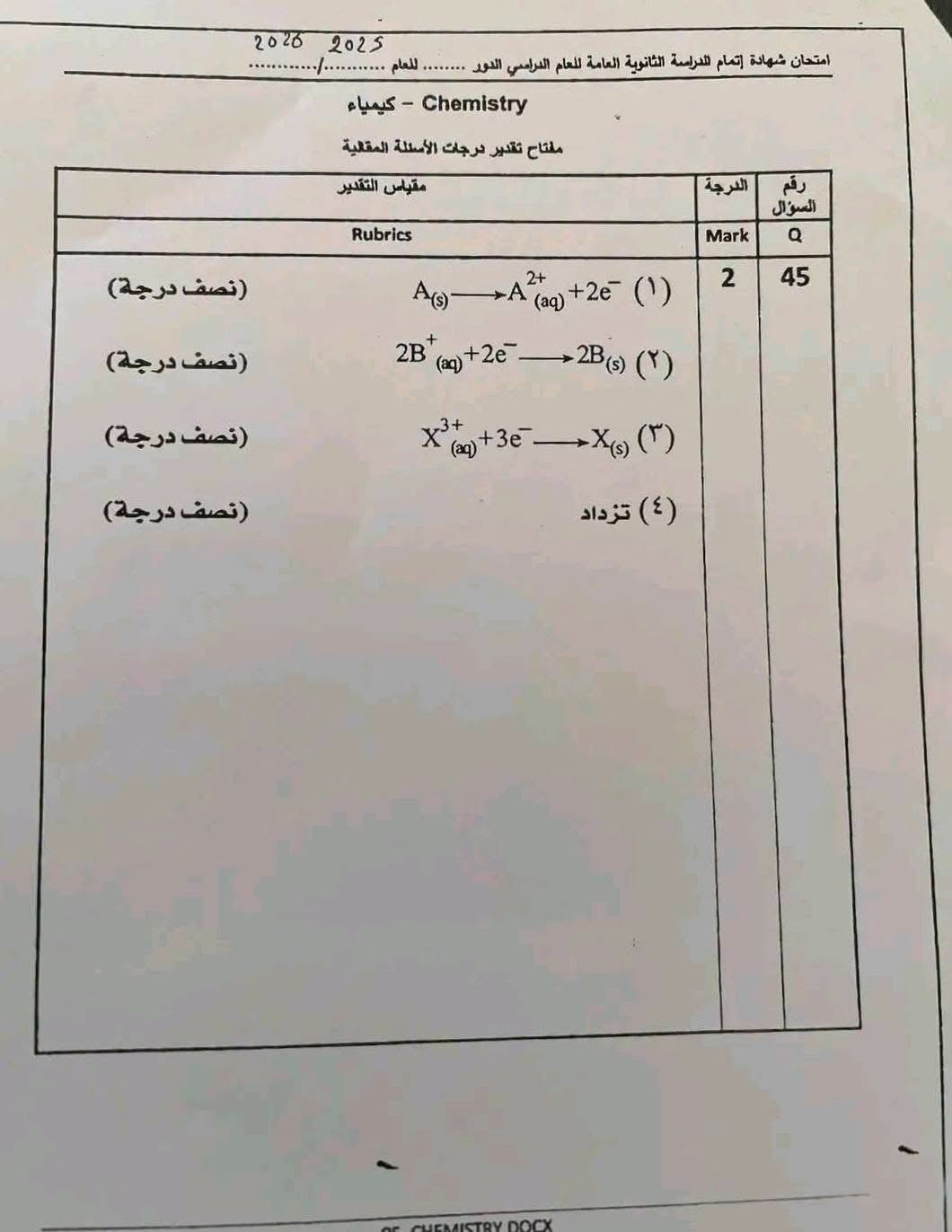 إجابات الأسئلة المقالية للكيمياء