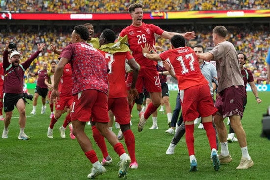 احتفال وفرحة منتخب سويسرا بالصعود احتفال وفرحة منتخب سويسرا بالصعود