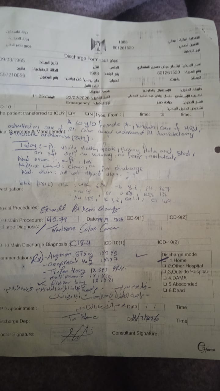تقرير عن الحالة الصحية للمريضة ابتسام