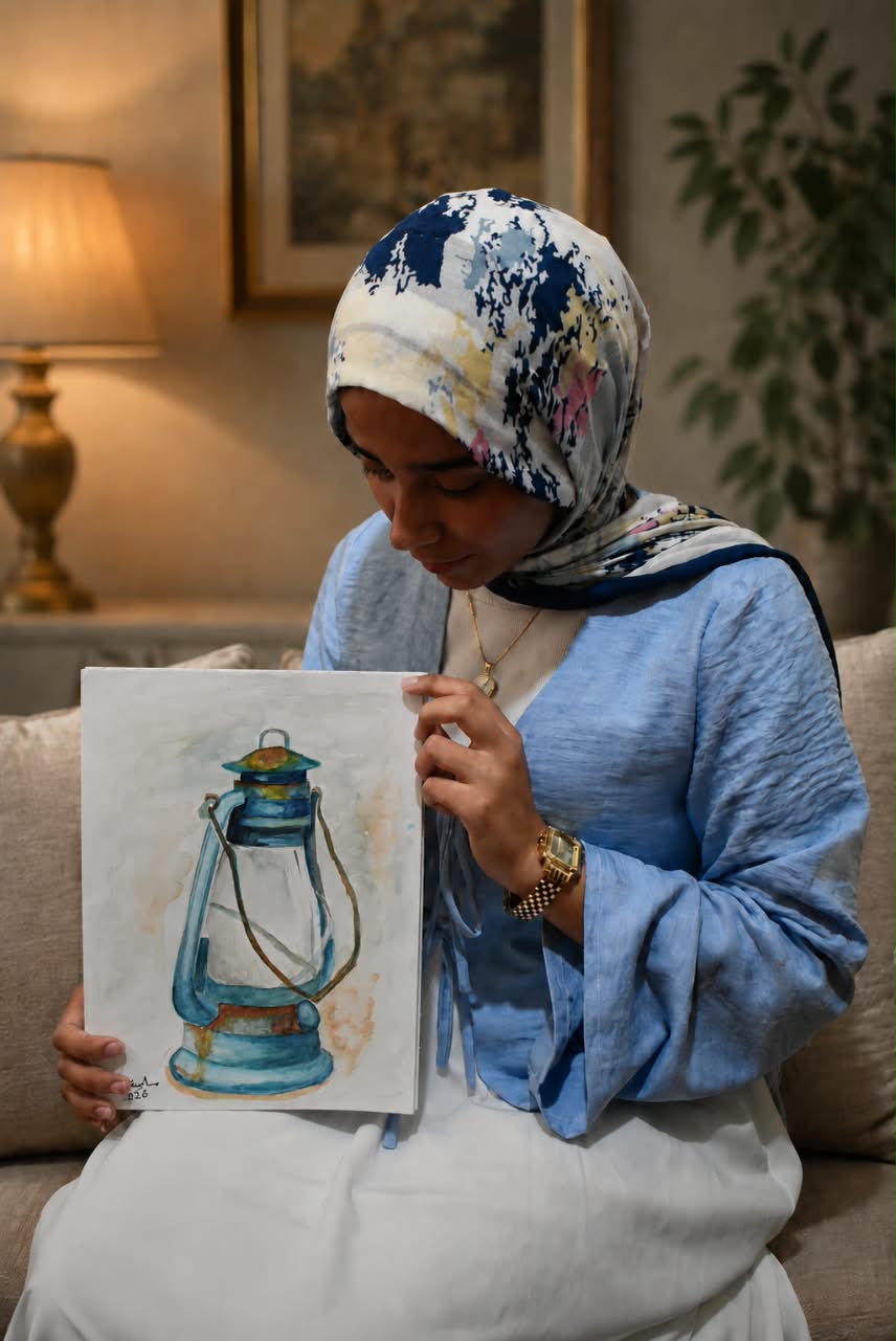 رسمه للفانوس كان يستخدم قديما بالقرى