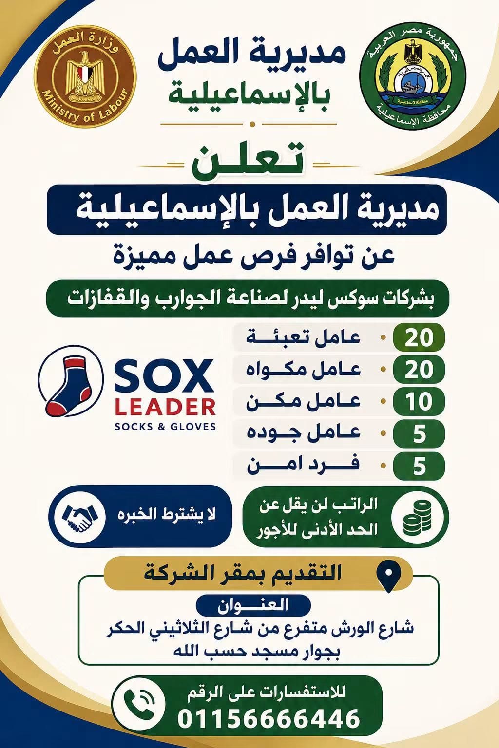 60 فرصة عمل جديدة لشباب الإسماعيلية 60 فرصة عمل جديدة لشباب الإسماعيلية