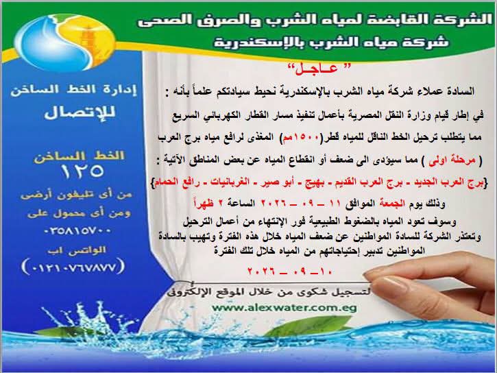 انقطاع المياه عن 5 مناطق غرب  الإسكندرية