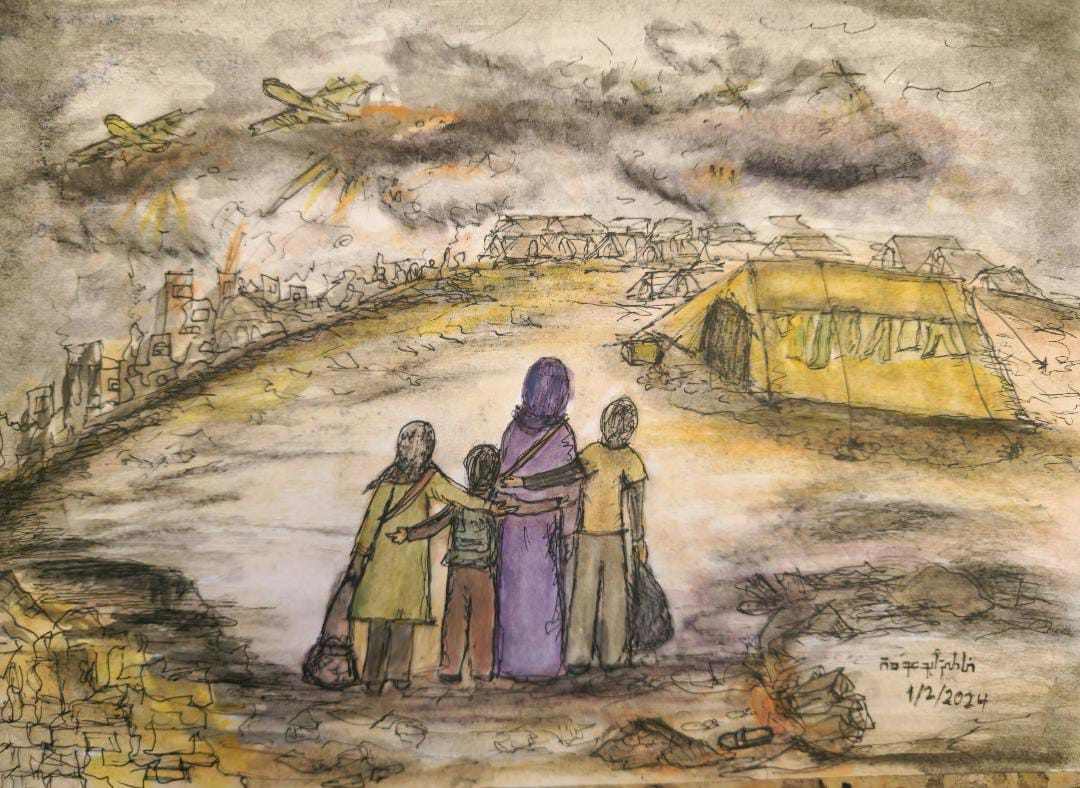 لوحة عن نزوح الفلسطينيين