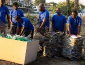 مجموعة من المتطوعين أثناء تنظيف النيل