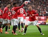 فرحة لاعبي مانشستر يونايتد بأحد الأهداف