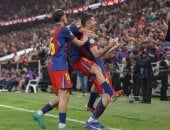 احتفال برشلونة باحد الاهداف امام ريال مدريد