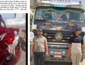 ضبط سائق نقل ثقيل لسيره برعونة والاصطدام بسيارة أخرى