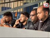 صبحي وكايد وسيف جعفر في مقصورة الإعلاميين خلال مباراة الزمالك وأبو قير