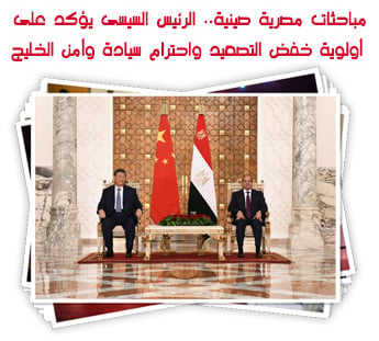 مباحثات مصرية صينية.. الرئيس السيسى يؤكد على أولوية خفض التصعيد واحترام سيادة وأمن الخليج