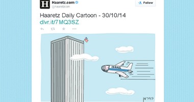 "هاآرتس" تنشر كاريكاتيرا ساخرا لنتنياهو ينفذ عملية إرهابية فى أمريكا