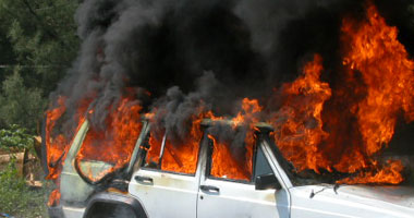 مجهولون يشعلون النار فى سيارة رئيس مباحث سجن شبين الكوم العمومى بالمنوفية